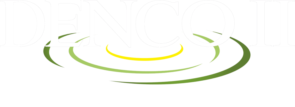 denco II fueling america white text logo transparent background